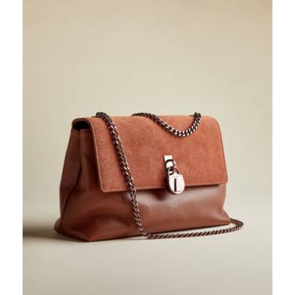 Ted Baker Handbags - Ted Baker Helena Brown Genuine Leather Suede with Chain Strap Bronze Color